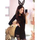 Elbow-sleeve Cutout-side Mini Dress