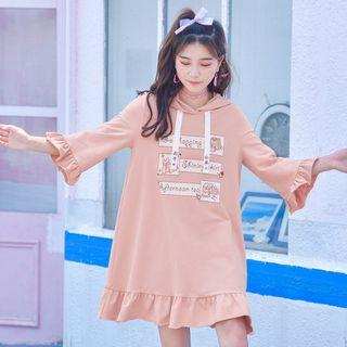 Frill Trim 3/4 Sleeve Hoodie Dress