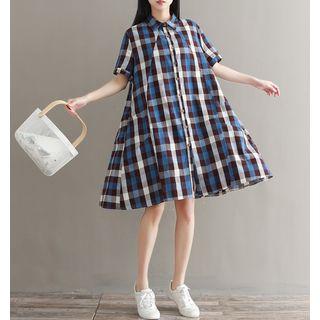 Check Short-sleeve Shirt Dress