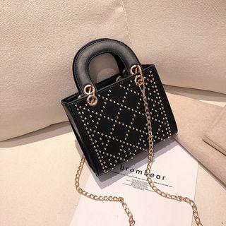 Studded Square Tote Bag With Chain Strap