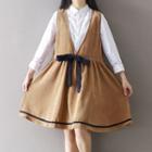 Corduroy Bow Accent Pinafore Dress