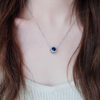 Rhinestone Bead Necklace Blue - One Size