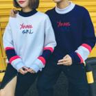 Couple Matching Mock-neck Letter Embroidered Sweatshirt