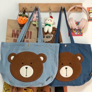 Embroidered Denim Bear Bag