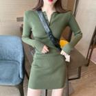 Long-sleeve Henley Knit Dress