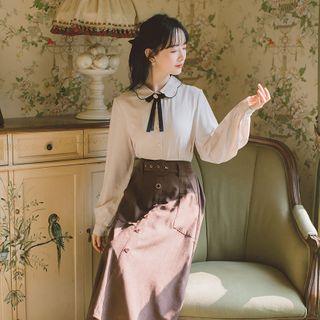 Long-sleeve Blouse/ Midi A-line Skirt / Set