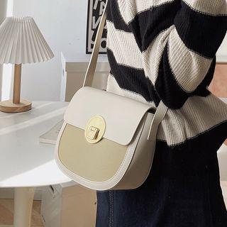 Genuine Leather Paneled Flap Crossbody Bag