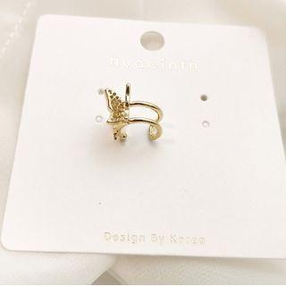 Rhinestone Butterfly Layered Ear Cuff 1pc - Gold - One Size