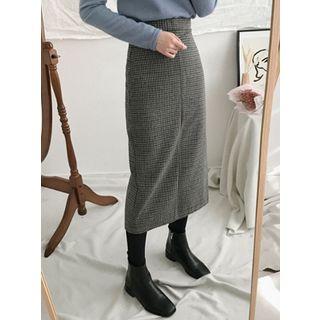 Slit-side Glen-plaid Long Skirt