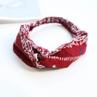 Printed Cotton Criss Cross Headband Wine Red - One Size