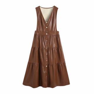 Faux Leather Midi Overall Dress