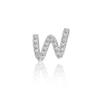 Left Right Accessory - 9k White Gold Initial W Pave Diamond Single Stud Earring (0.05cttw)