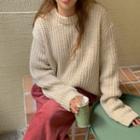 Rib Knit Sweater / Corduroy Wide-leg Pants