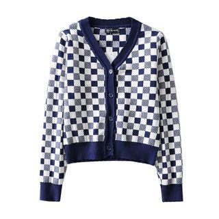 Check V-neck Knit Cardigan