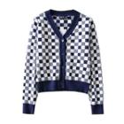 Check V-neck Knit Cardigan