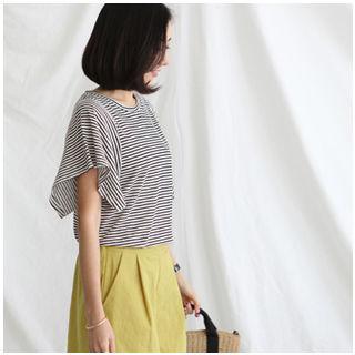 Flutter-sleeve Striped Top