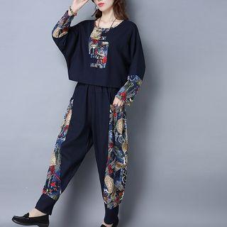 Set : Panel Elbow-sleeve Top + Pants