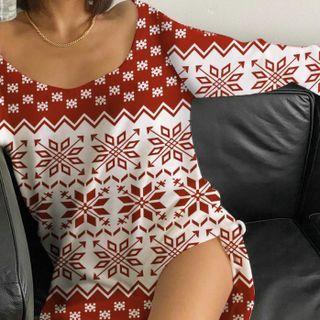 Long-sleeve Christmas Print Mini Dress