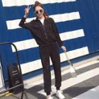 Set: Chiffon Pleated Zip Jacket + Sweatpants