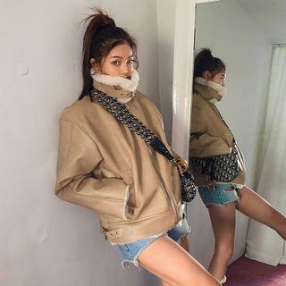 Buckled-neck Faux-shearling Zip Jacket