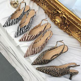 Patterned Kitten-heel Slingback Pumps