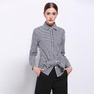 Bow-accent Striped Blouse
