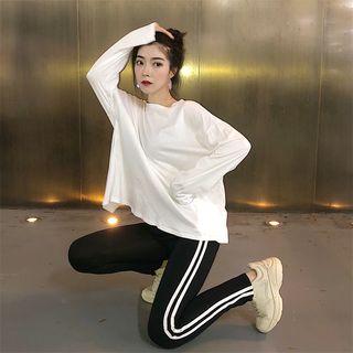 Plain Long Sleeve T-shirt / Contrast Trim Leggings