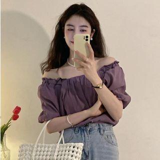 Off-shoulder Frill Trim Blouse Purple - One Size
