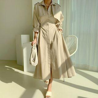 Flared Maxi Trench Coatdress