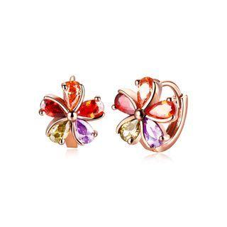 Elegant And Fashion Plated Rose Gold Flower Stud Earrings With Cubic Zircon Rose Gold - One Size