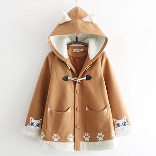 Cat & Paw Print Fleece-lined Ear-accent Hood Jacket