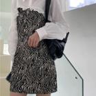 Long-sleeve Cropped Shirt / Spaghetti Strap Zebra Print Mini Dress