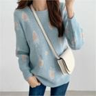 Drop Shoulder Strawberry Print Sweater