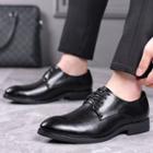 Faux Leather Pointed Lace-up Derby Shoes