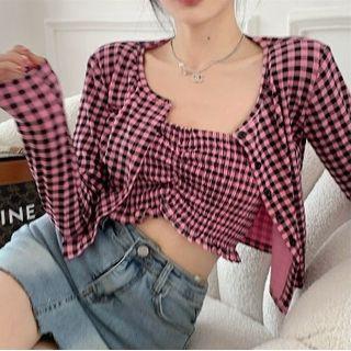 Plaid Tube Top / Button-up Light Jacket
