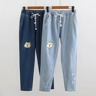 Dog Embroidered Jeans