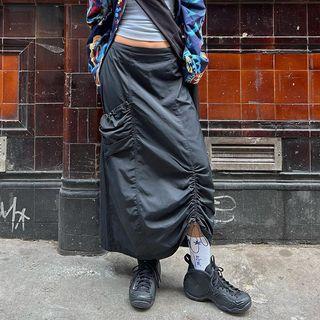 Low Waist Drawstring Maxi Cargo Skirt