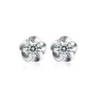 925 Sterling Silver Simple Flower Cubic Zirconia Stud Earrings Silver - One Size