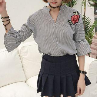 Rose Embroidered Elbow-sleeve Blouse