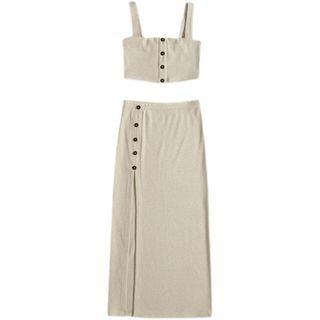 Button-up Cropped Camisole Top / Midi Pencil Skirt