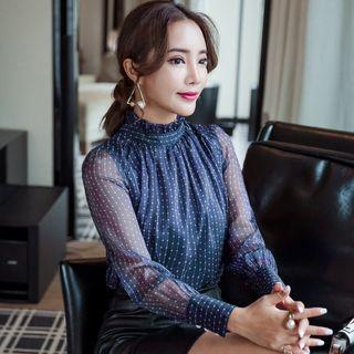Mock-neck Dotted Blouse