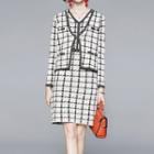 Set: Plaid Mini A-line Dress + Jacket As Shown In Figure - One Size