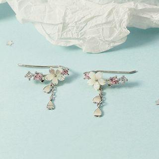 Shell Flower Rhinestone Earring 1 Pair - As Shown In Figure - One Size