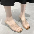 Rhinestone Pvc Panel Chunky-heel Slide Sandals