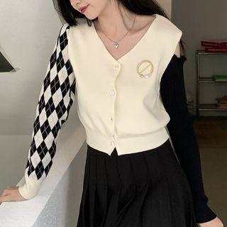 Argyle Panel Cardigan Argyle Panel - Almond - One Size