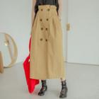 Double-buttoned Pleated Maxi Skirt