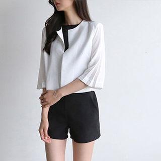Open-front Pleated-sleeve Jacket