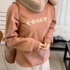 Brushed-fleece Lined Letter Sweatshirt Brown - One Size