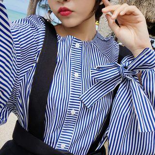 Striped Collarless Blouse