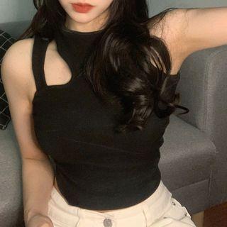 Halter Cut-out Crop Tank Top Black - One Size